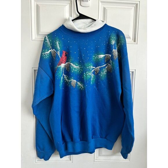 Vintage Cotton Grove Cardinal turtleneck Sweatshirt Blue L Made In USA - Picture 1 of 5